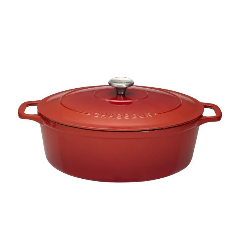 Cocottes En Fonte Traditionnelle-CHASSEUR SUBLIME Cocotte Ovale Fonte émaillée ROUGE Diamètre 17 cm