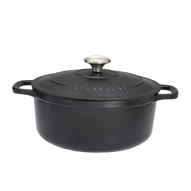 Cocottes En Fonte Traditionnelle-CHASSEUR SUBLIME Cocotte Ronde Fonte émaillée NOIR Diamètre 12 cm