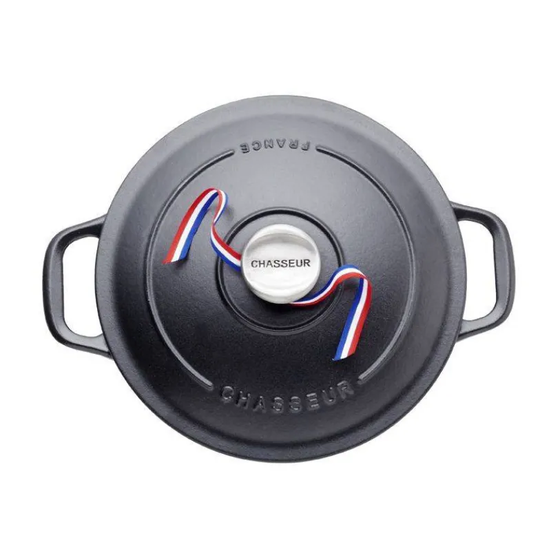 Cocottes En Fonte Traditionnelle-CHASSEUR SUBLIME Cocotte Ronde Fonte émaillée NOIR Diamètre 18 cm