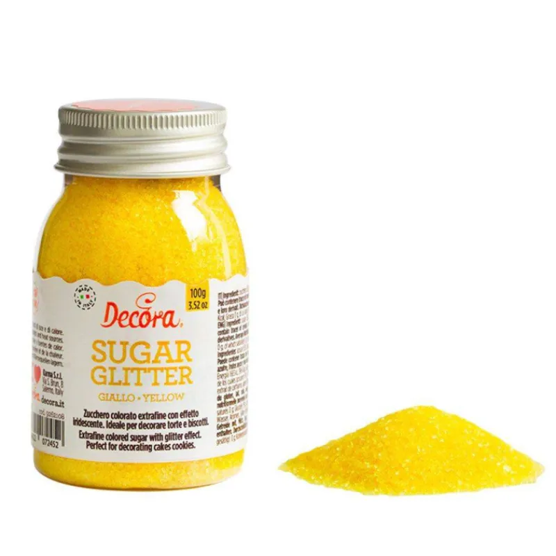 Sucres Et Décors-Decora Sucre en poudre pailletée Pot de 100 g  JAUNE