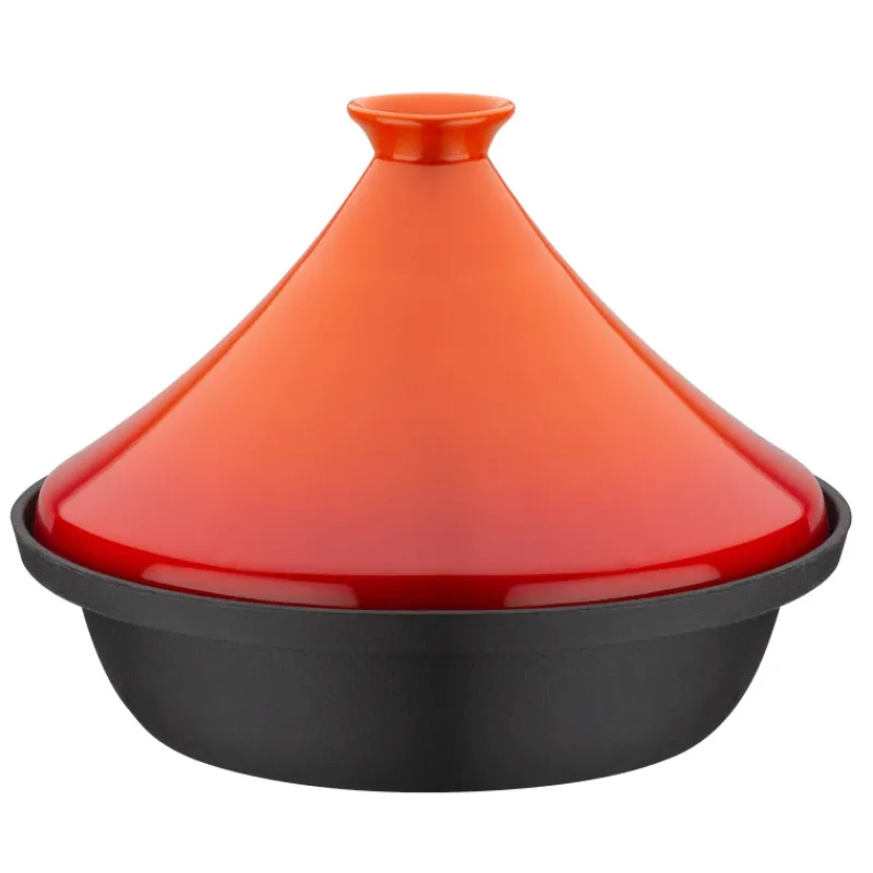 Tajine Induction | Tajine-GSW Tajine en Fonte Couvercle Céramique Induction Bicolore Orange Gris Anthracite D30