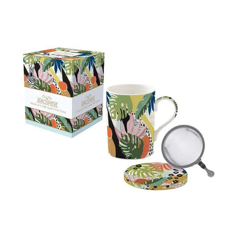 Mugs-Easy Life TROPICAL VIBES Coffret mug Tisanière porcelaine