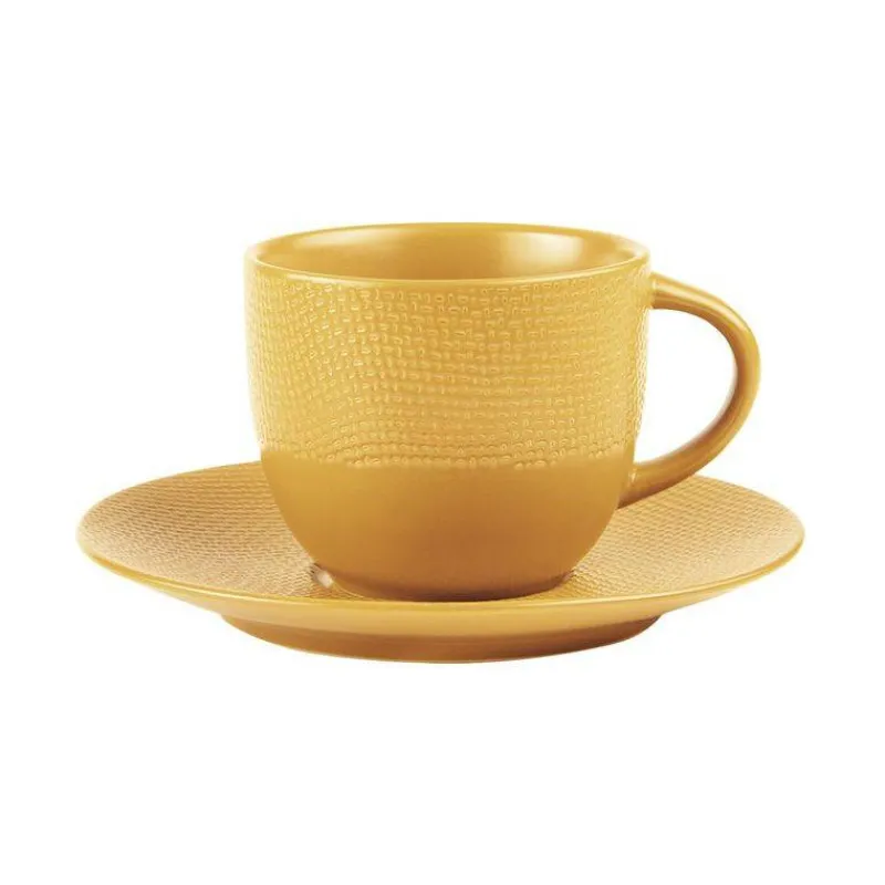 Tasses | Mugs-TABLE PASSION VESUVIO Tasse café thé avec sous-tasse 22 cl en grès Jaune Safran SC