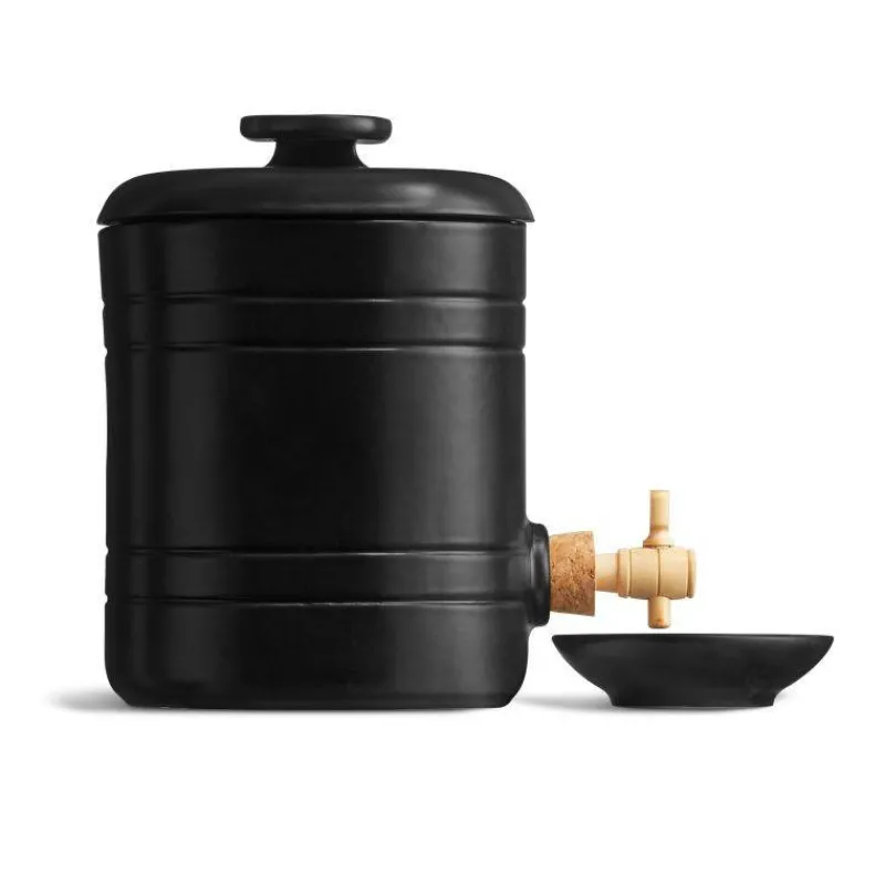 Vinaigriers Et Huiliers-Emile HENRY Vinaigrier complet en grès avec Robinet Bonde et Couvercle 2.5L Noir Truffe