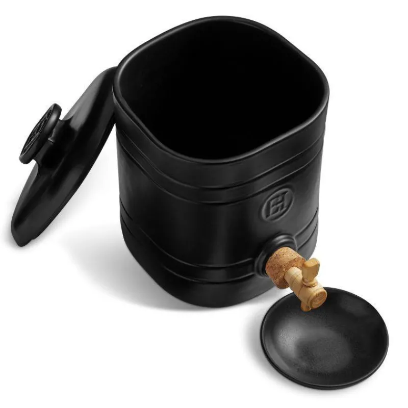 Vinaigriers Et Huiliers-Emile HENRY Vinaigrier complet en grès avec Robinet Bonde et Couvercle 2.5L Noir Truffe