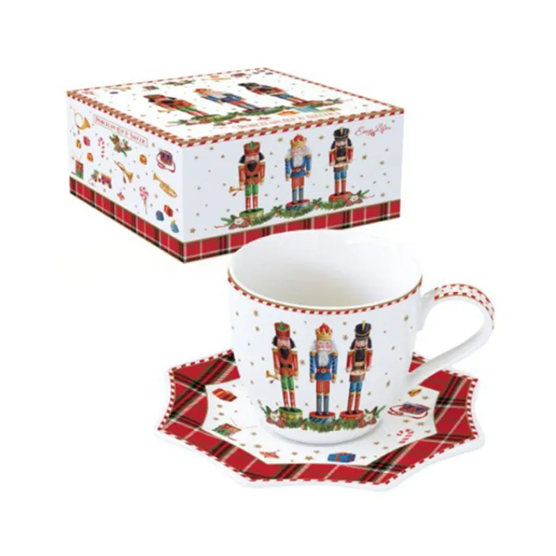 Tasses-Easy Life VINTAGE NUTCRACKER Tasse Café Thé Noël avec soucoupe Porcelaine 250 ml Décor Casse Noisette