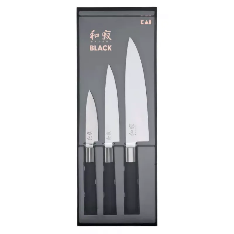 Couteaux Santoku | Couteaux Santoku Japonais-KAI WASABI Black Set de 3 Couteau de cuisine japonais - Office Universel et Santoku