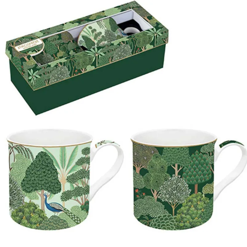 Mugs-Easy Life WOODLAND coffret 2 mugs 30cl en porcelaine