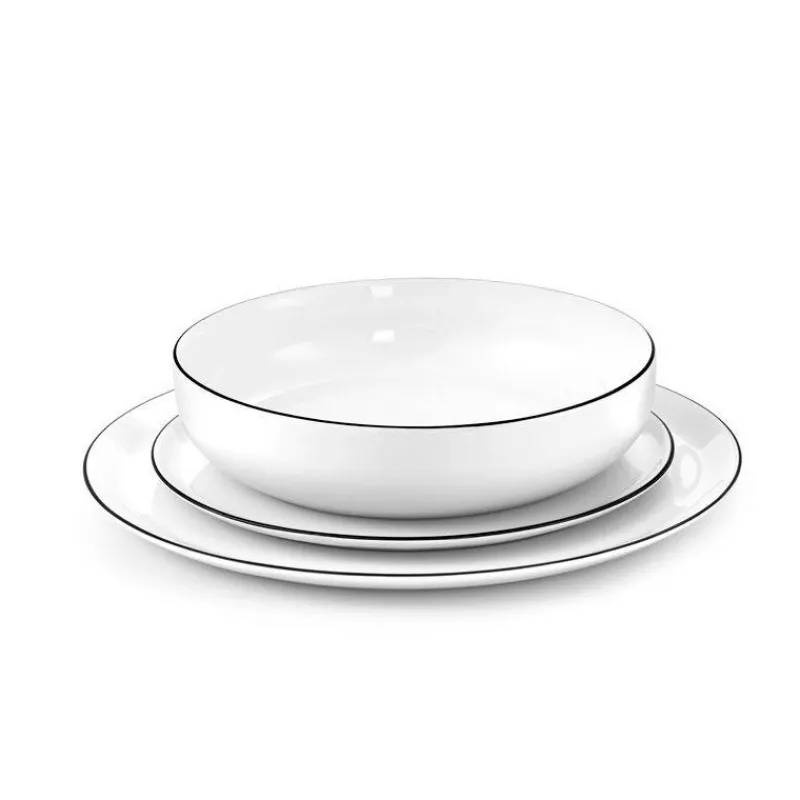 Assiettes À Desserts-Mu00e9dard de NOBLAT YAKA Porcelaine Blanche Assiette Dessert D21.5 Médard de NOBLAT Liseret NOIR